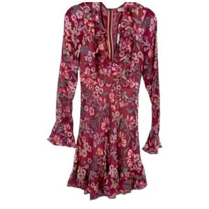 For Love & Lemons Women's M Gracie Silk Blend Velvet Burnout Floral‎ Dress
